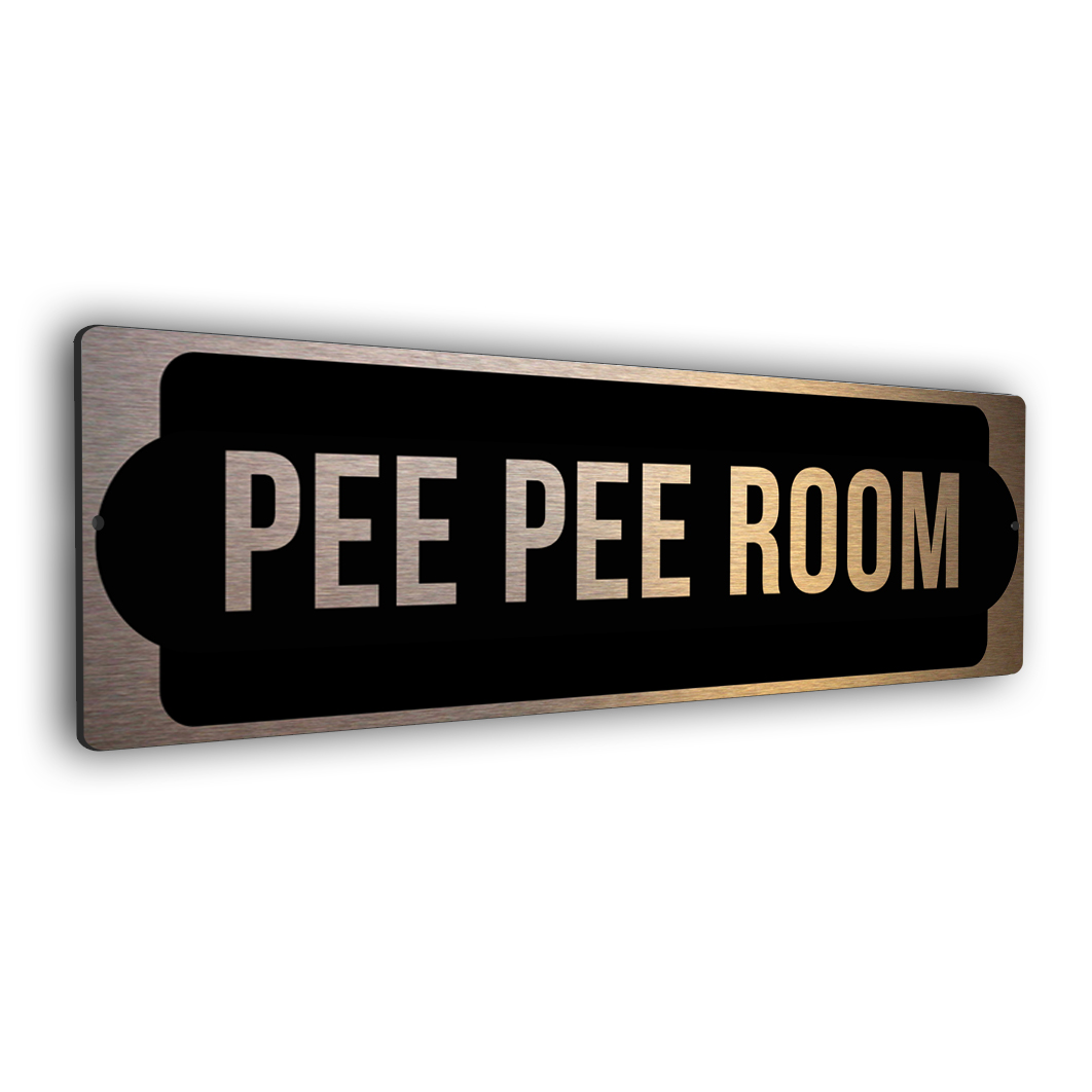 pee pee room bathroom sign