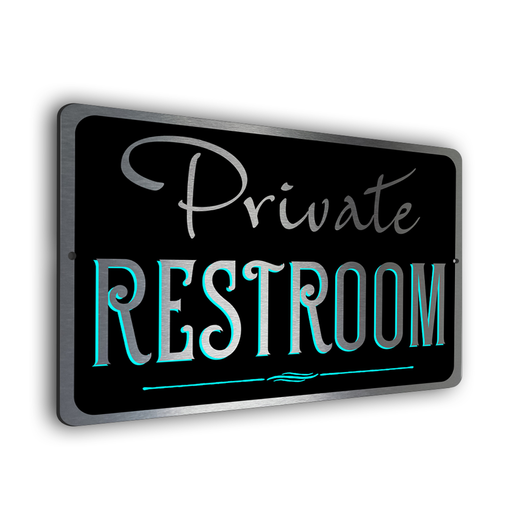 private restroom sign brushed metal finish