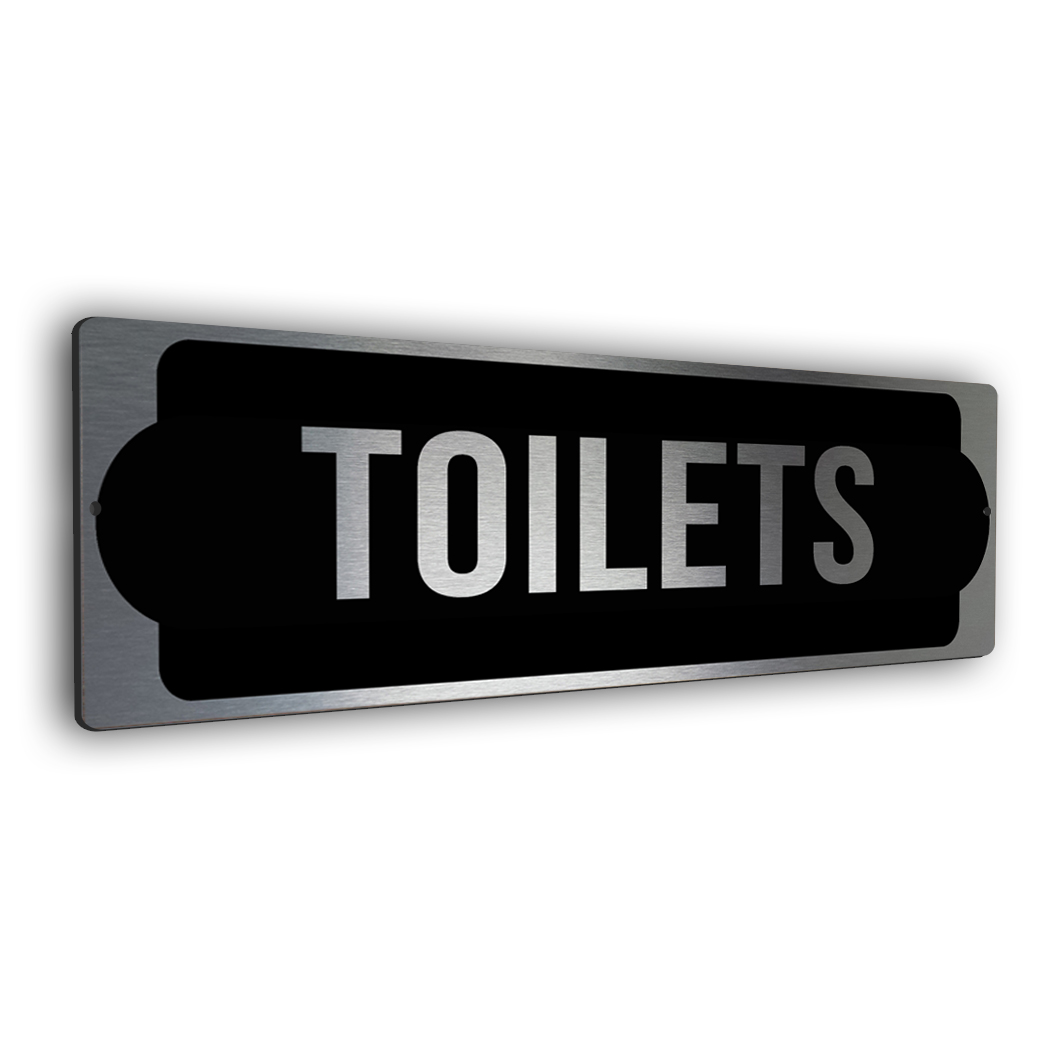 silver toilets sign