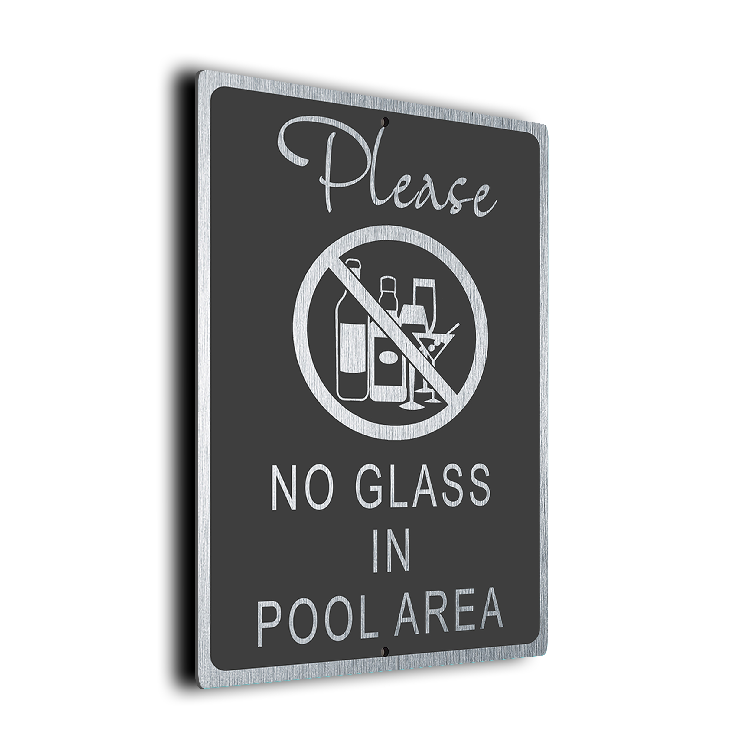 Modern No Glass In Pool Area Sign