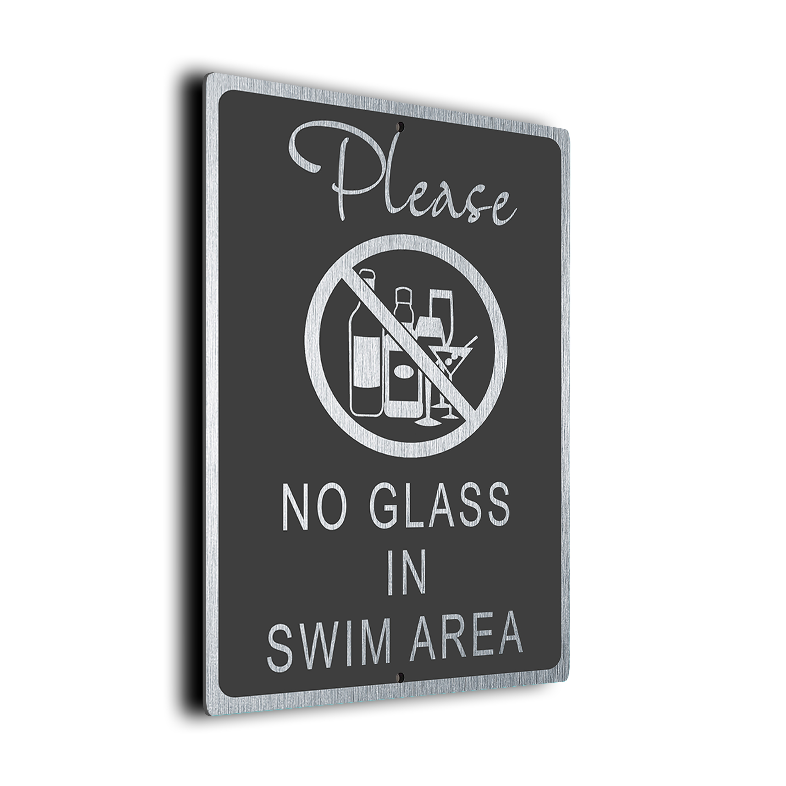 Modern No Glass In Swim Area Sign