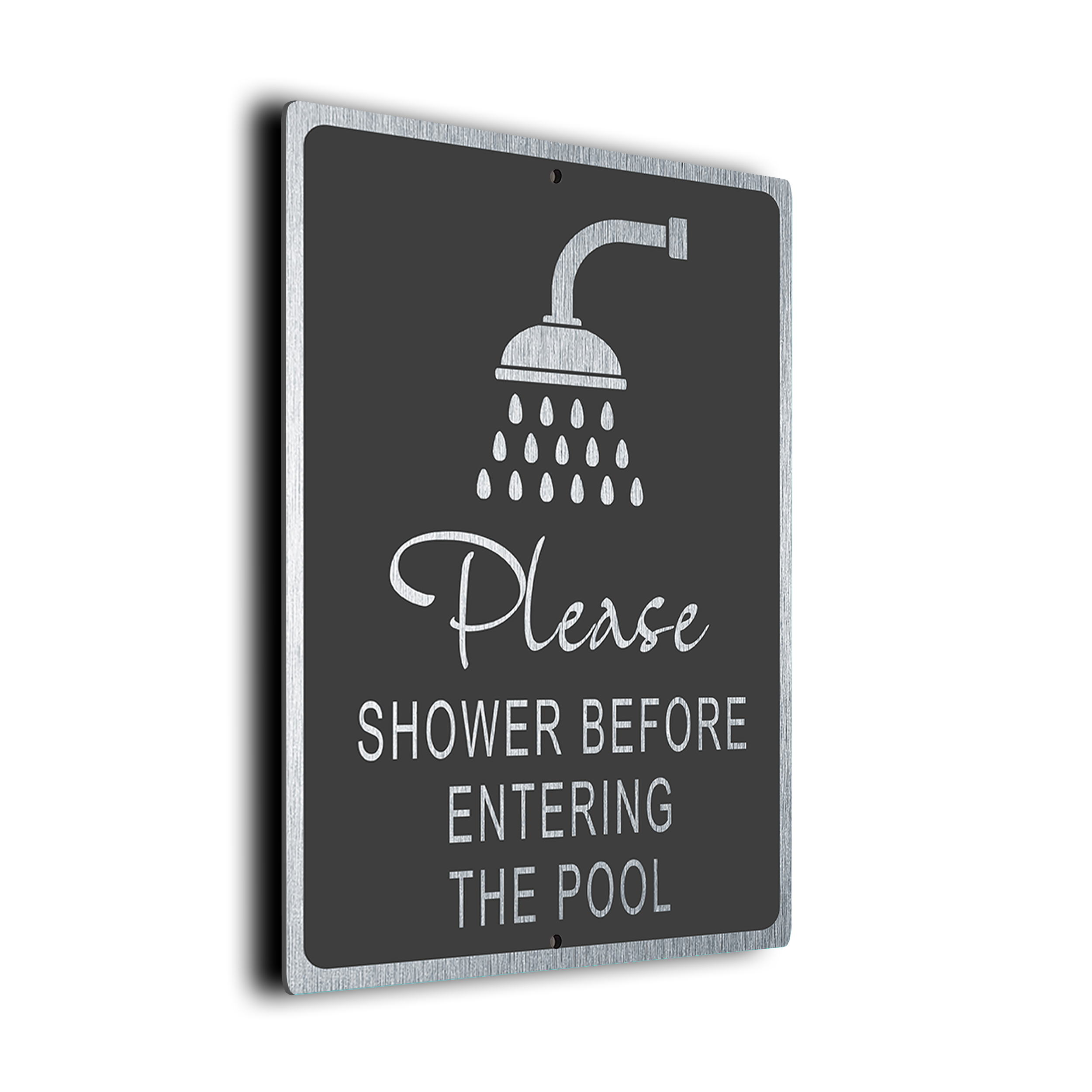 Modern Shower Before Pool Sign