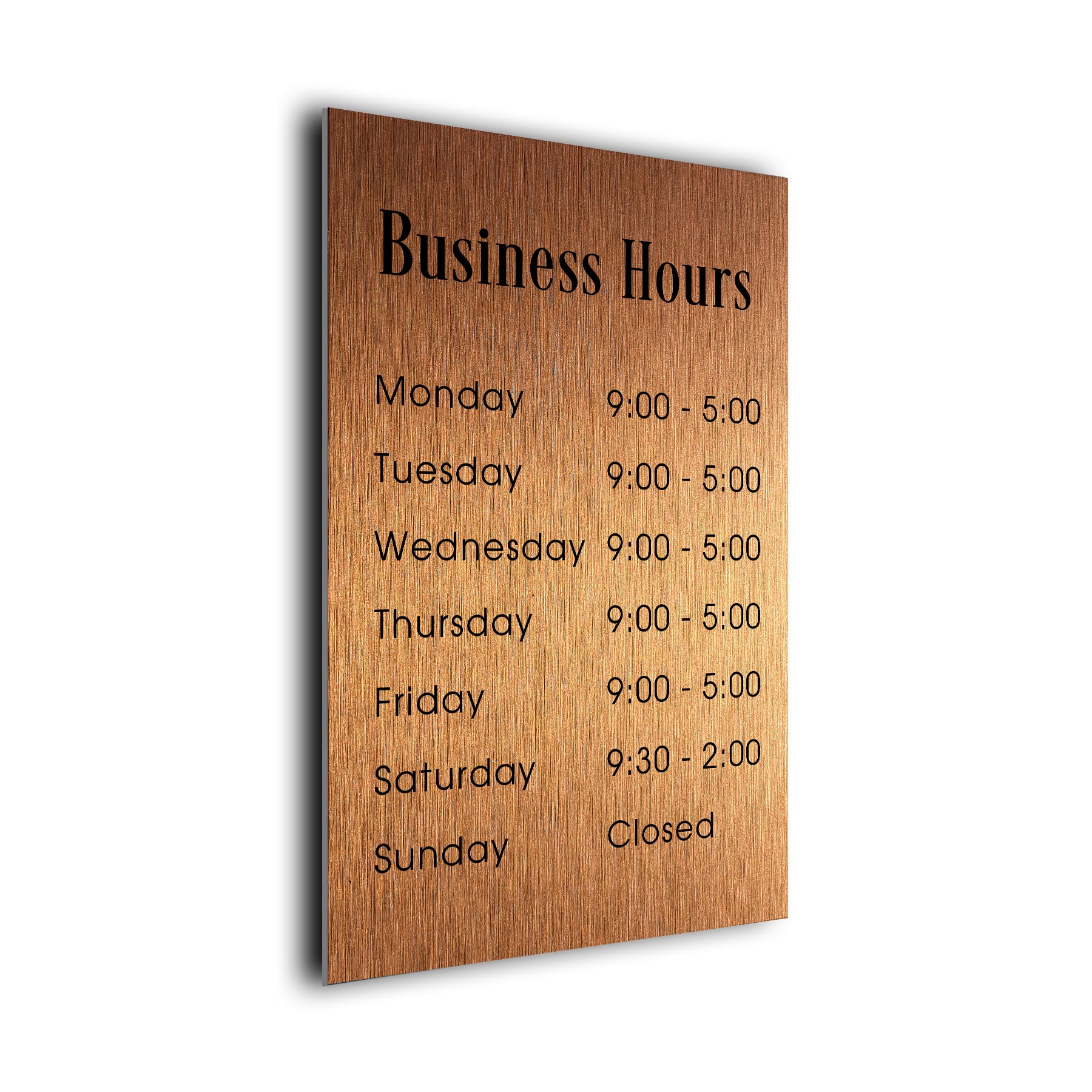 Copper Business Hours Sign