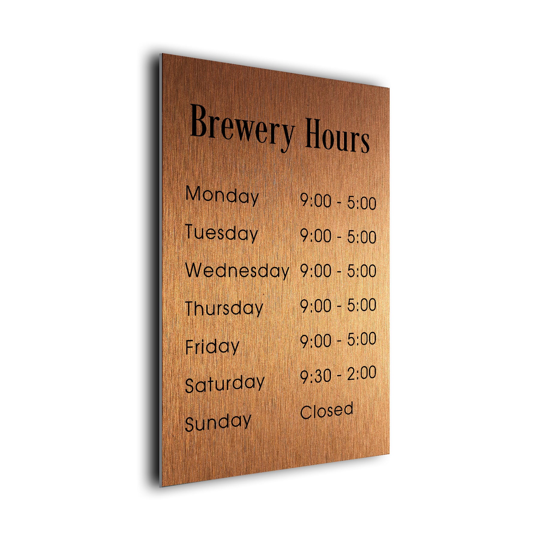 Copper Brewery Hours Sign