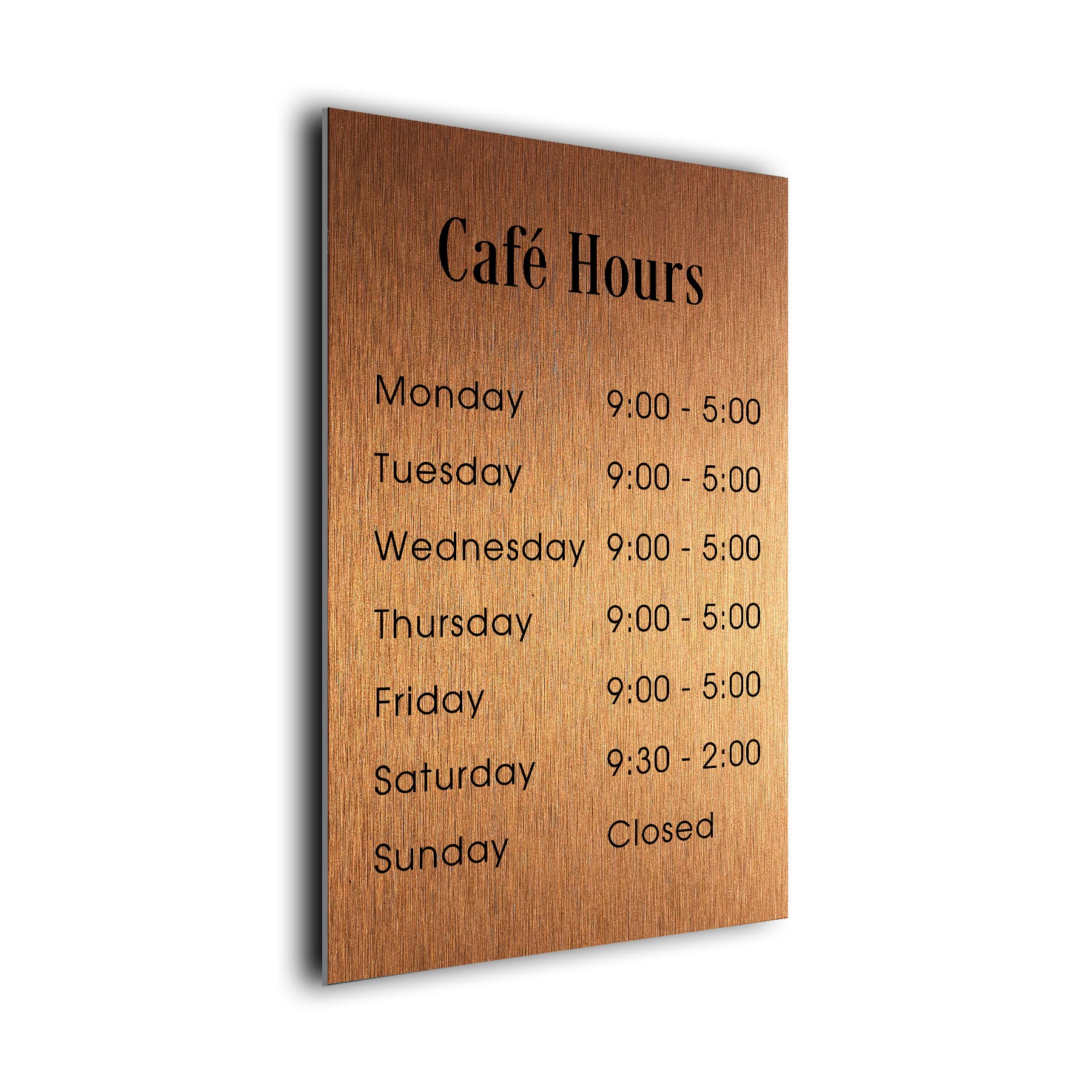 Copper Cafe Hours Sign