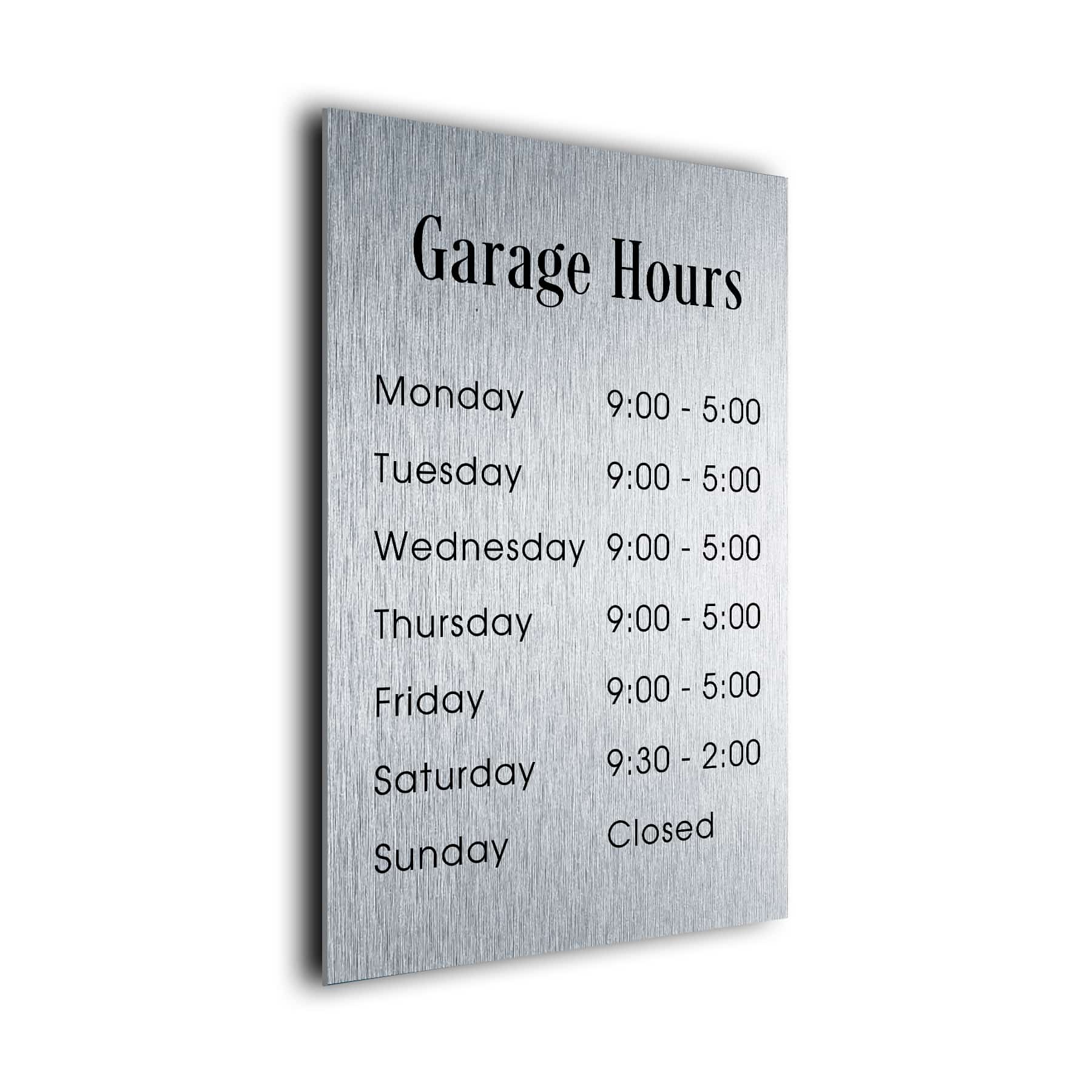 Contemporary Garage Hours SignGRH121223SB Decamoda