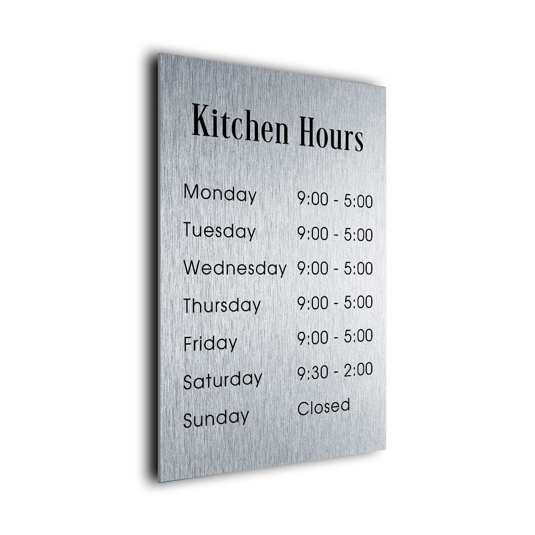 Contemporary Kitchen Hours SignKH121223SB Decamoda